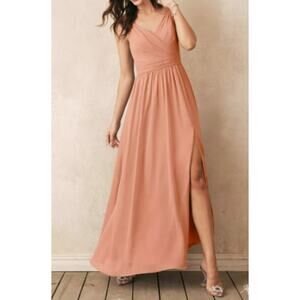 AW BRIDAL 14 1X plus Joie peach pink chiffon bridesmaid gala maxi dress NEW b128